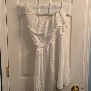 One shoulder white lace dress